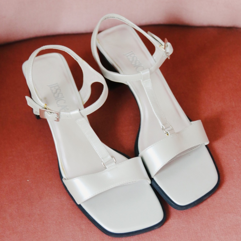 90’s Strappy Silver Square-Toed Block Heels